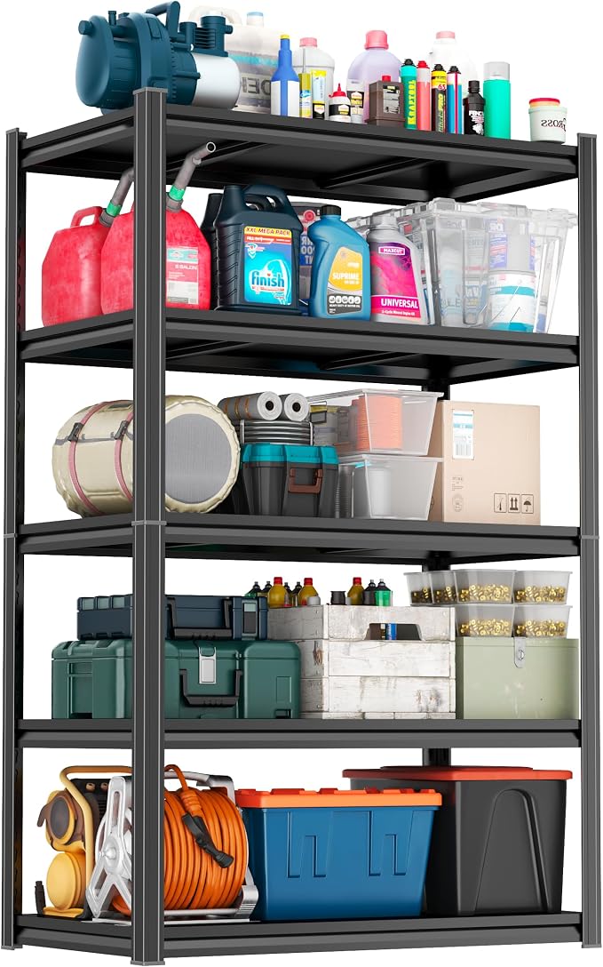 PRESTELION 72" H Storage Shelves Heavy Duty Garage Shelving Unit 5 Tier Metal Shelving Adjustable Storage Rack for Basement, Warehouse, Pantry, Closet, Kitchen 72" H x 40" W x 15.8" D, Black by PRESTELION