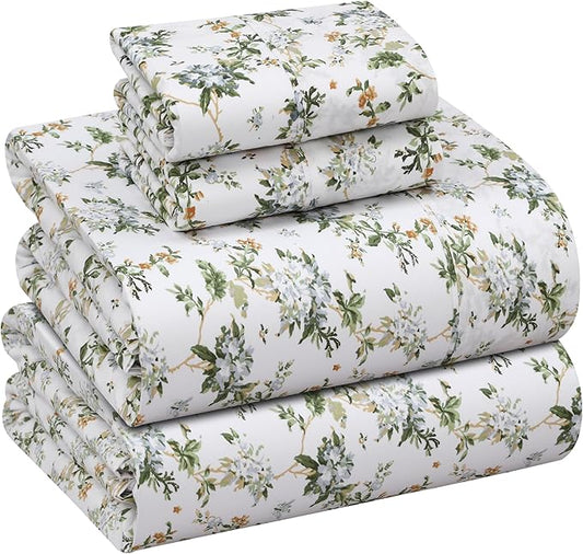 RUVANTI 100% Cotton Sheets – Full Size Percale Bedding, Cooling & Breathable Floral Design, Durable with a Crisp, Soft & Comfortable Feel, 16" Deep Pocket, 4-Piece Set, Heritage