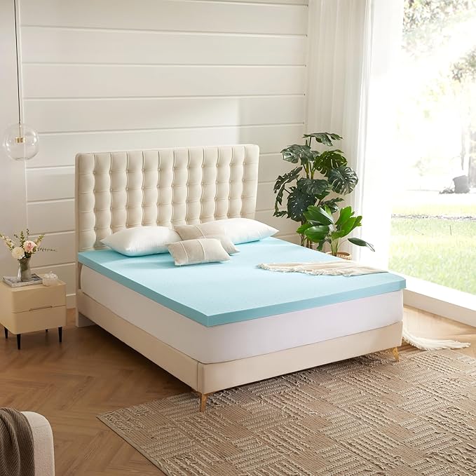 3 Inch Memory Foam Mattress Topper Full, Mattress Pad Gel Infused Foam Bed Topper, Ventilated Soft Blue,Full Size