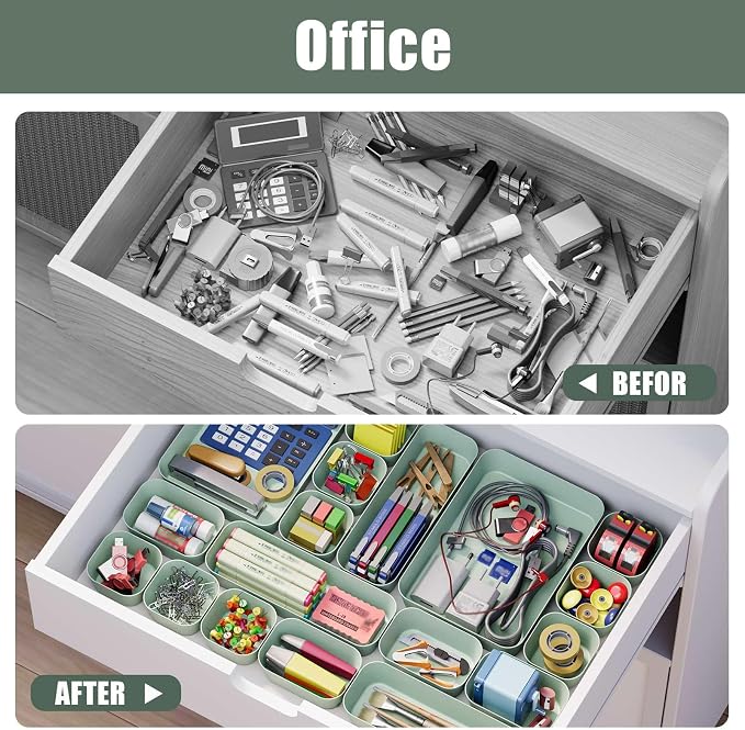 Plastic Drawer Organizers, 10 PCS Drawer Organizer Bins, Bathroom and Vanity Organizer Plastic Tray, Makeup organizer and storage for Makeup, Bedroom, Kitchen Gadgets Utensils and Office (Green) - Image 6