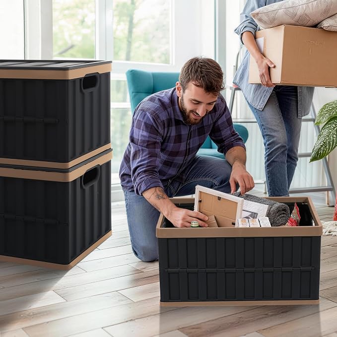 Citylife 64L Collapsible Storage Bins with Lids Plastic Storage Containers for Organizing Stackable Storage BoxLarge Heavy Duty Utility Crates, 4 Packs - Image 6