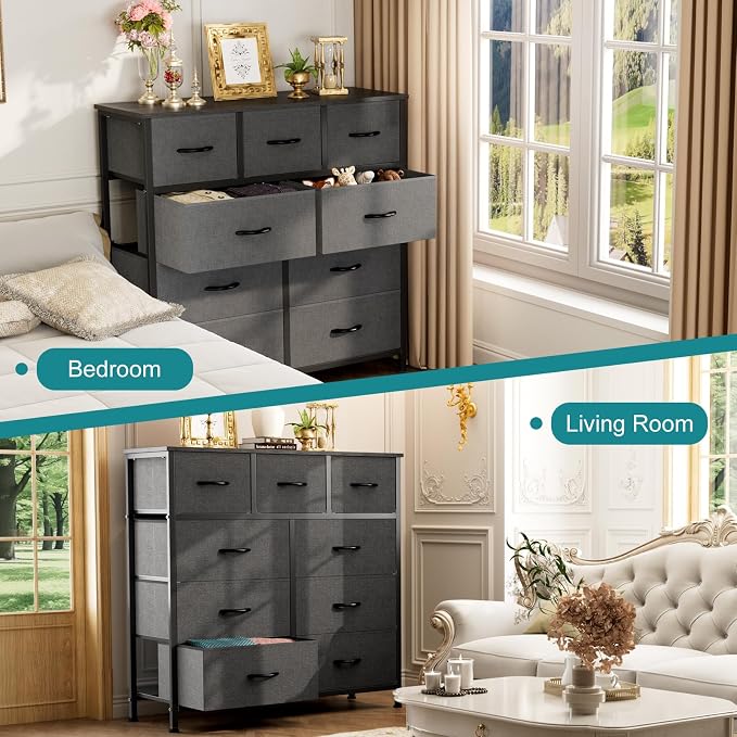 OLIXIS 9 Drawers Storage Organizers Units, Closet Organizers and Storage for Clothes, Fabric Storage Drawer for Living Room, Chest of Dresser in 39.4" D x 11.8" W x 39.9" H, Grey - Image 9