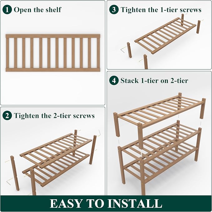 Smiry Shoe Rack, 3 Tier Thick Bamboo Shoe Organizer, Stackable Free Standing Wooden Shoe Storage Shelf for Closet, Entryway, Front Door Entrance, Walnut - Image 5