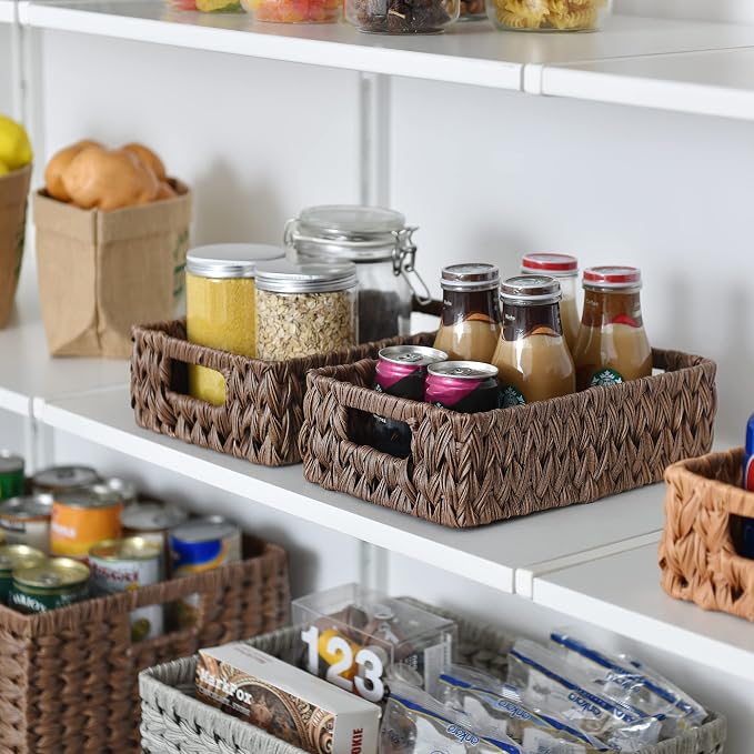 GRANNY SAYS Wicker Baskets with Handles,Small Woven Basket for Storage, Waterproof Storage Basket Organizer,Decorative Storage Boxes for Organing Pantry,Brown Basket,2-Pack,11 1/4''L x 7 1/2''W x 3 1/2''H - Image 3
