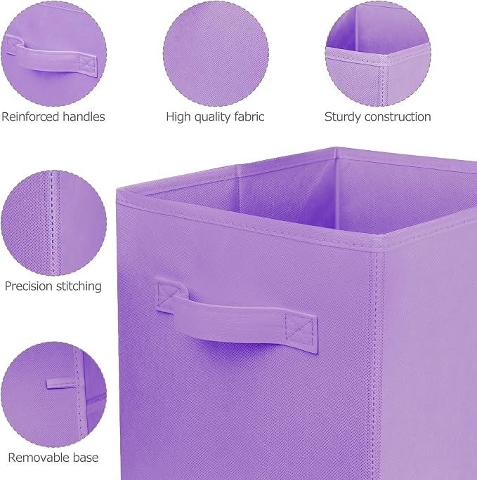 2 Pcs Storage Cubes, 10.5 Inch Collapsible Storage Bins, Fabric Foldable Bins for Organization, Durable Storage Bins for Closet, Shelves, Offices (Light Purple) - Image 3