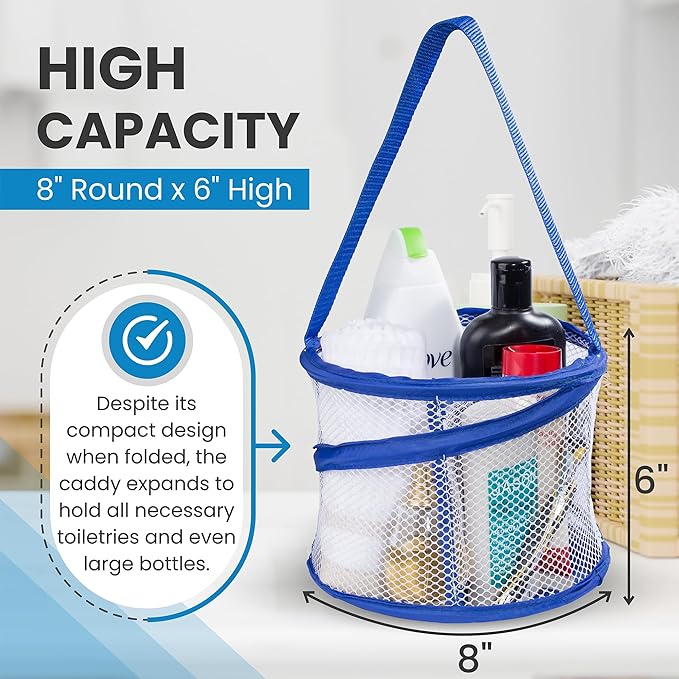 Handy Laundry Foldable Shower Caddy - Collapsible, Portable, Drainage Hole, Carry Handle, Large Compartments. Great Organizer for Camp, Travel, Gym, and Dorm (Blue) - Image 3