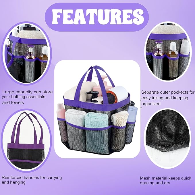Attmu Mesh Shower Caddy Portable, Quick Dry Hanging Shower Tote Bag for College Dorm Room Essentials, Large Capacity Shower Caddy Dorm for Bathroom Gym Swimming - Image 3