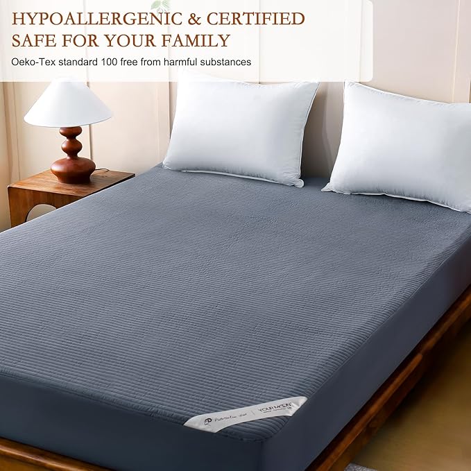 YOUR MOON Natural Wool Mattress Pad Twin – 200GSM Organic Australian Wool Mattress Topper, Quilted Fitted Mattress Bed Cover with 16" Deep Pocket, Hypoallergenic Cotton Cover (Gray)