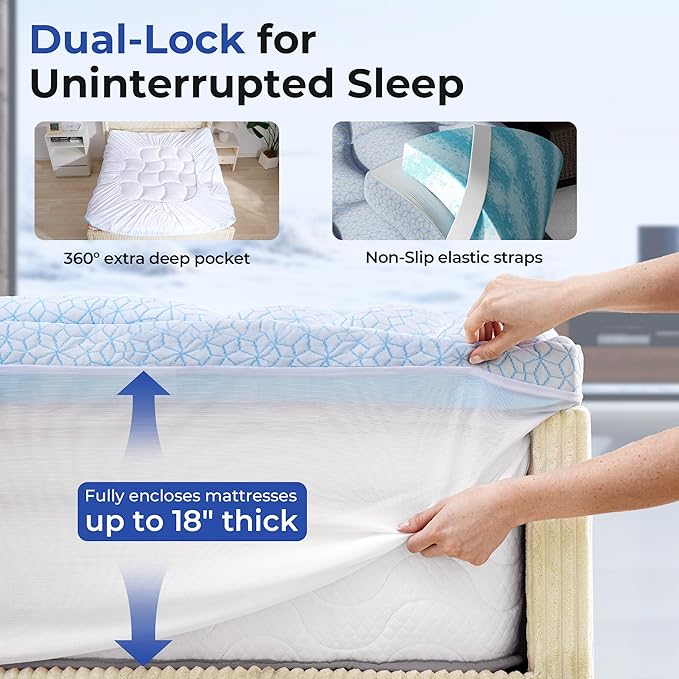 Dual Layer 4 Inch Cooling Memory Foam Mattress Topper Twin XL Size, 2 Inch Thick Soft Quilted Ice Silk Pillow Top Cover Plus 2 Inch Gel Memory Foam Mattress Pad for Back Pain Relief