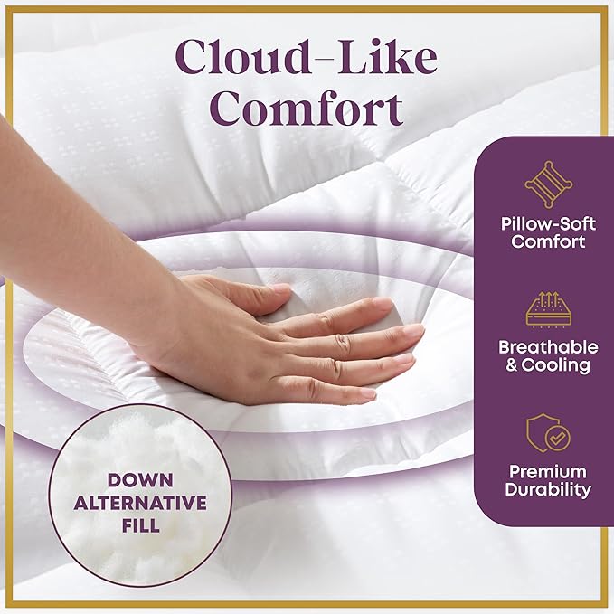 CirclesHome Hotel Collection Full XL Size Hybrid Mattress Protector & Pad - Extra Padded, Thick, Plush, & Fitted Mattress Topper for Bed - Comfortable Pillow Top Mattress Cover