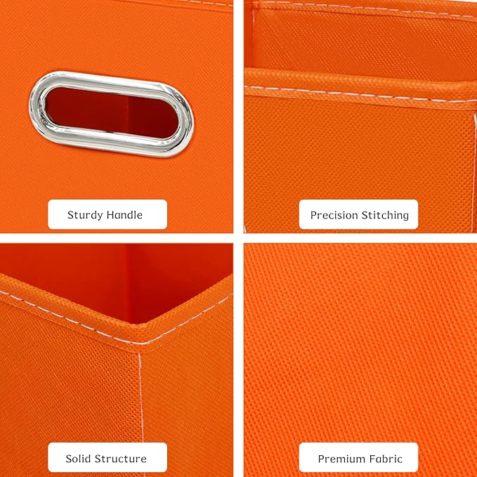 Black Fabric Cubby Storage Bins,13x13x13 Inches ,Cube Organizer Bin Foldable Storage Boxes with Dual Handles Fabric Organizer Box and collapsible Storage basket,Set of 3,Orange - Image 7