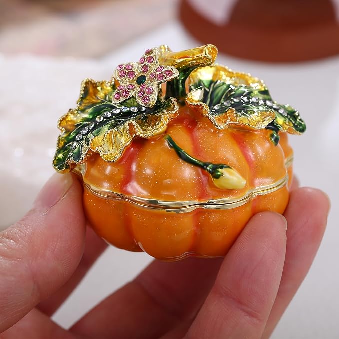 Hand Painted Fruit Trinket Box for Home Decor, Hinged Jewelry Organizer Storage, Unique Personalized Collectible Keepsake Figurine Handmade Decorative Ornament Gifts (Pumpkin) - Image 7