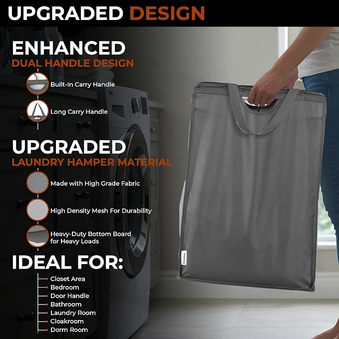 ALCOVA 2 Pack Hanging Laundry Hamper, Space-Saving Mesh Hanging Laundry Bag with Dual Handles & Sturdy Hooks, Portable Hanging Hamper for Family, College Students, Small Closet Solutions - Image 3
