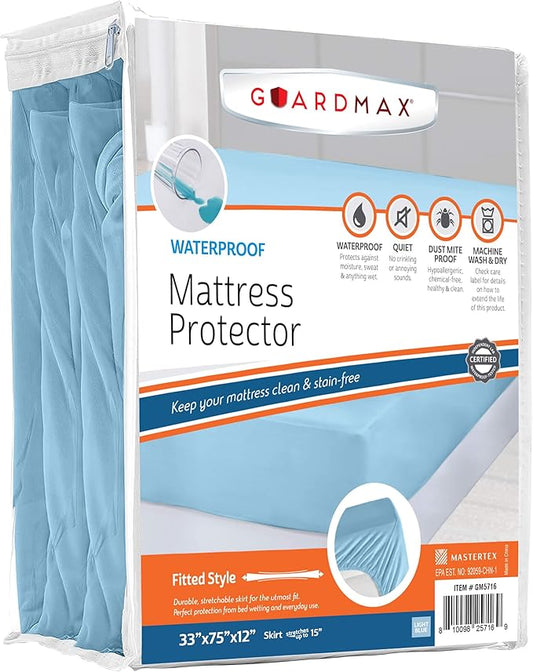 Guardmax Jersey Knitted Cot Size Mattress Protector - Waterproof & Dust Mite Proof Mattress Cover with Stretchable Pockets - Soft, Comfortable, & Noiseless Waterproof Fitted Sheet.(33 x 75 X 12)
