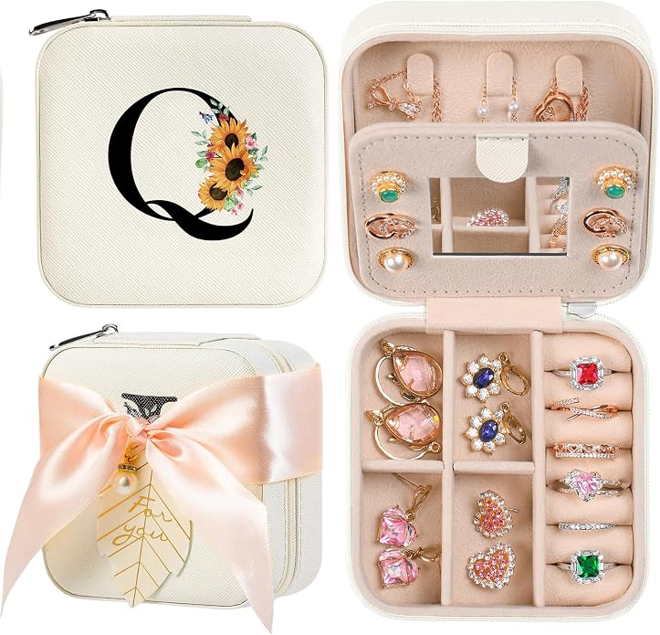 AYGXU Travel Jewelry Box for Women and Girls - Small Case With Initial A-Z - Teacher Gifts by AYGXU