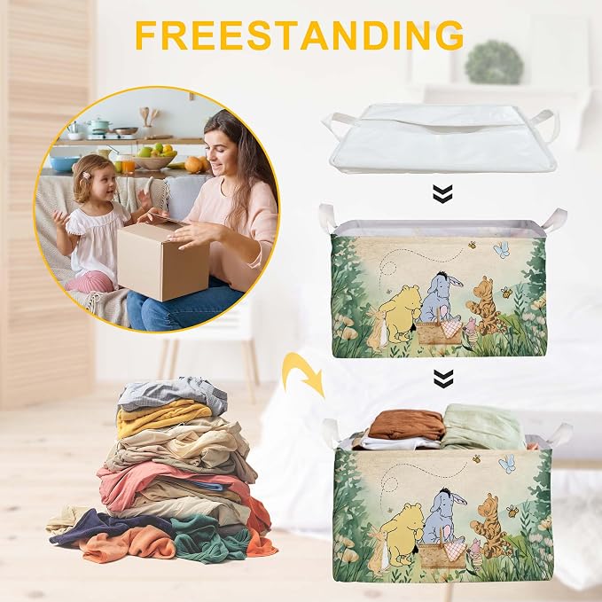 Winnie Nursery Decor, the Pooh Baby Stuff, Winnie Storage Nursery Basket, Large squarecanvas Laundry Hamper With A Waterproof PECoating, Foldable, Toys Bin, Baby Nursery HamperDecor, Classic - Image 4