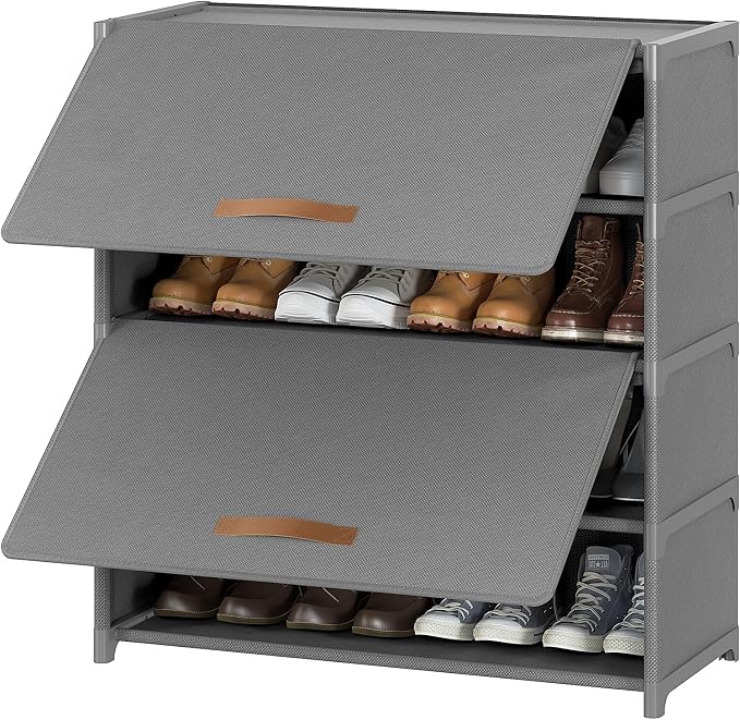 Shoe Rack, 5 Tier Shoe Storage Cabinet with Door 20 Pair Plastic Shoe Shelves Organizer for Closet, Entryway, Hallway, Bedroom, Grey by UNITSTAGE
