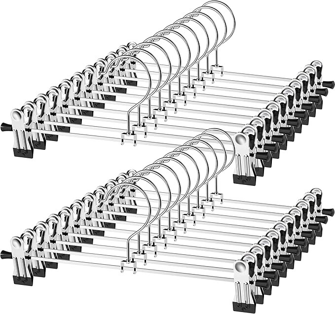 NORTHERN BROTHERS Pants Hangers with Clips, Heavy Duty 20 Pack, Adjustable Metal Pants Hanger, Skirt Hangers for Women Space Saving Hangers for Jeans Closet Organizers and Storage by NORTHERNBROTHERS
