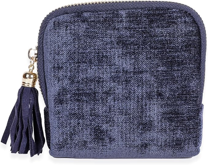 ASINGYER Travel Jewelry Storage Bag for Women, Velvet Portable Jewelry Organizer with Tassel Zipper, Small Pouches for Bracelets Necklaces Rings Earrings, Wedding Gift for Women (dark blue) by ASINGYERbyASINGYERHOME