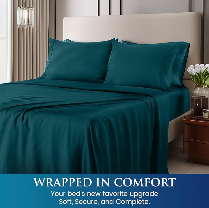 Utopia Bedding Queen Size 4 Piece Sheet Set - Brushed Microfiber - Soft Bed Sheets for Queen Size Bed Set - Includes 1 Fitted, 1 Flat, & 2 Pillow Cases - Deep Pocket (Teal)