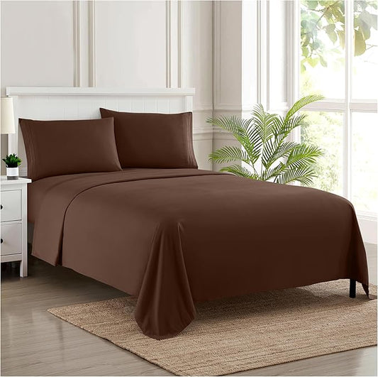 King Size Sheets - Breathable Luxury Bed Sheets with Full Elastic & Secure Corner Straps Built In - 1800 Supreme Collection Extra Soft Deep Pocket Bedding Set, Sheet Set, King, Brown
