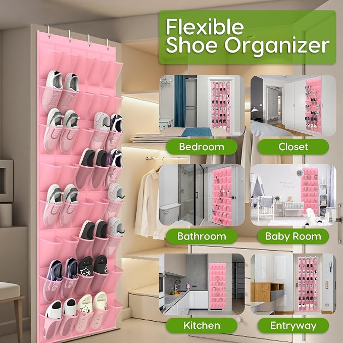 Unjumbly Over the Door Shoe Organizer with 40 Large Breathable Mesh Pockets, Space Saving Shoe Holder, Hanging Shoe Rack for Entryway Bedroom Closet Storage (Pink, 40 Pockets) - Image 3