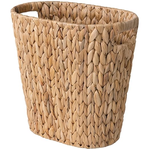 StorageWorks Wicker Waste Basket, Handwoven Water Hyacinth Trash Can with Built-in Handles, Wicker Garbage Can for Bedroom, Bathroom, 1 Pack by StorageWorks