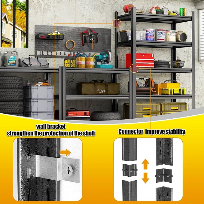 5-Tier Garage Shelving, 74''H*48''W*24''D Metal Storage Shelf ，2-in-1 Adjustable 3020 lbs Heavy Duty Unit Shelves, Upgraded Reinforced Double-Layer Columns for Basement Kitchen Pantry Rack - Image 6