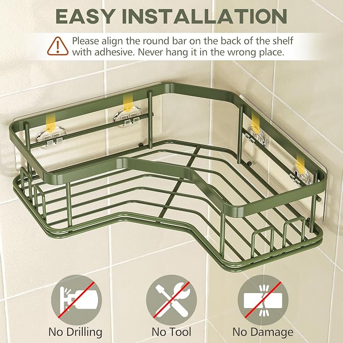 MAXIFFE 3 Pack X-Large Corner Shower Caddy with Soap Holder, Large Capacity Easy Install No Drilling Stainless Steel Hold 40 LB Shower Organizer Shelves Rack for Family Renters Bathroom, Forest Green - Image 3