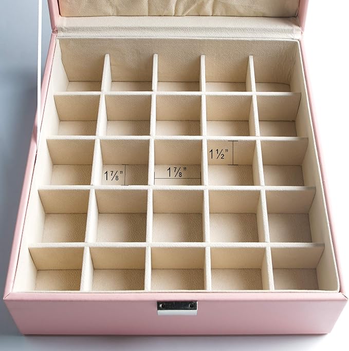 Frebeauty Earring Organizer Classic Jewelry Box 50 Slots Double Layer Jewelry Storage Case with 6 Necklace Hook and Bracelet Pocket(Pink) - Image 7