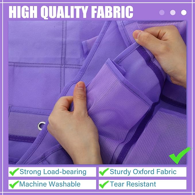 Windyun 40 Large over the Door Hanging Shoe Organizer Purple Mesh Pockets Shoe Rack for Closet Behind Door Hanger Storage Holder Nonslip for Cruise Essentials, Dorm Room Storage, Utility Room - Image 5