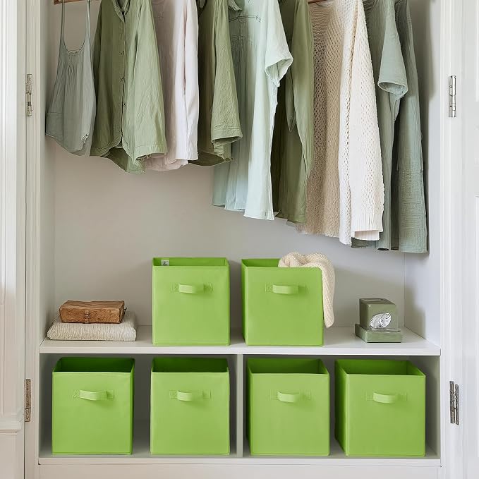GRANNY SAYS Cube Storage Bins, 11 Inch 6 Pack Cube Storage Organizer, Foldable Fabric Storage Bins with Handle, Storage Baskets for Shelves, Closet, Light Green - Image 4