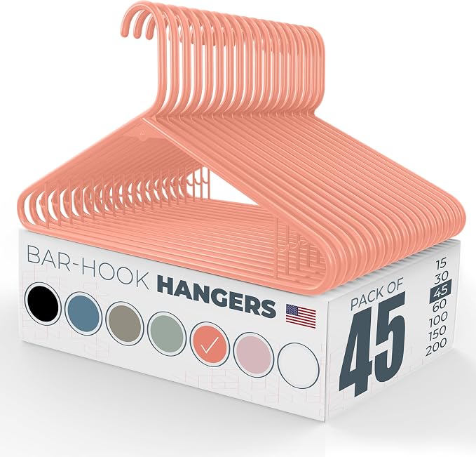 Neaties Plastic Hangers 45 Pack – Made in the USA – 6lb Capacity Standard Clothes Hangers with Strap Hooks for Dresses, Lingerie, Shirts, Pants, and Jackets – Peach by NeatiesHangers