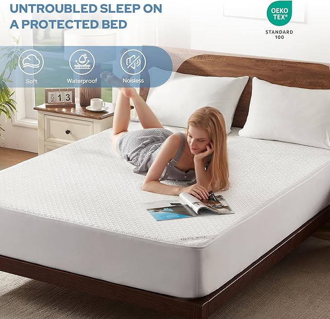 BEDLORE Waterproof Twin XL Mattress Protector, Noiseless Mattress Cover with Stretchable Pockets for 6-15 inches Mattress, Soft Breathable Mattress Pad College Dorm Size for Back to School (White)