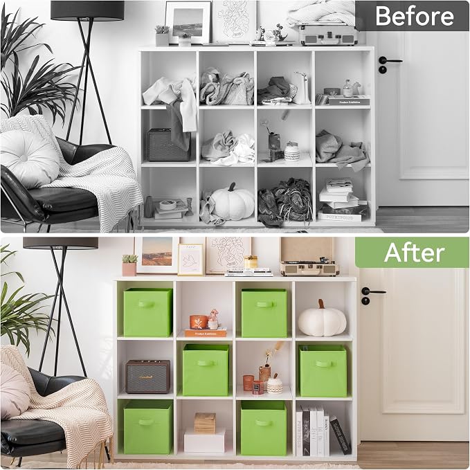 GRANNY SAYS Cube Storage Bins, 11 Inch 6 Pack Cube Storage Organizer, Foldable Fabric Storage Bins with Handle, Storage Baskets for Shelves, Closet, Light Green - Image 8