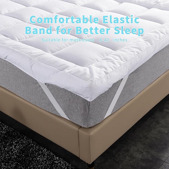 Extra Thick Mattress Topper Full Bed Size.Breathable Cooling Mattress Pad Cover.100% Cotton Pillow Top Quilted Mattress Protect Bed Mattress Topper.1400GSM Soft Down Alternative Fill (54 * 75'')