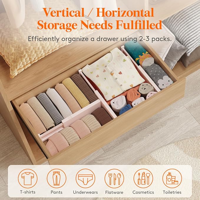 Lifewit 6 Pack Drawer Dividers 4" High 28-43.5cm/11-17" Adjustable Drawer Organizer for Clothes/Utensils, Expandable Drawer Separator in Dresser/Kitchen/Bedroom/Office Organization & Storage Pink - Image 5