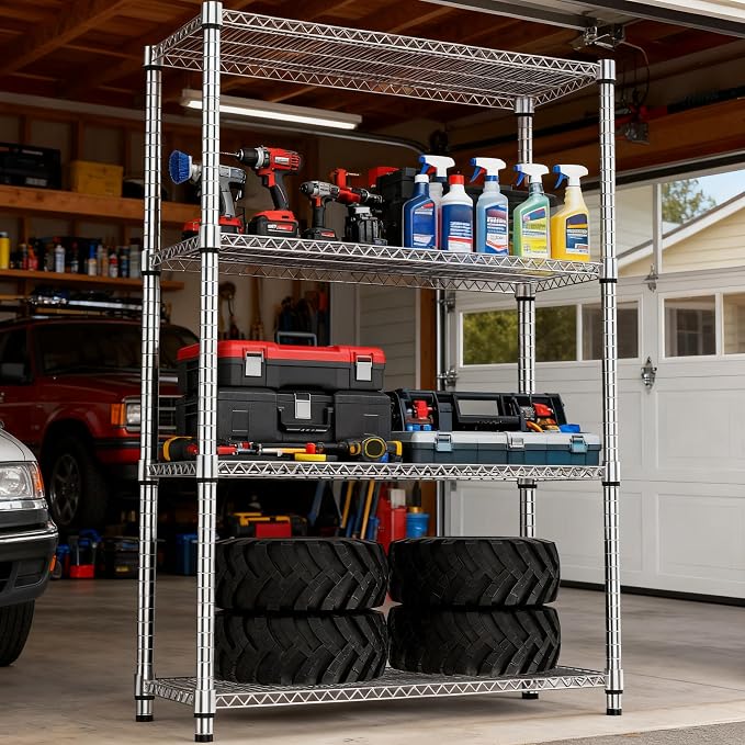 M MZG 4 Tiers Shelf Metal Storage Shelves 2640 lbs Steel Storage Shelving Utility Shelving Unit Steel Organizer Wire Rack for Home,Kitchen,Office,Garage Chrome 17.7" D x 47.2" W x 70.3" H - Image 8