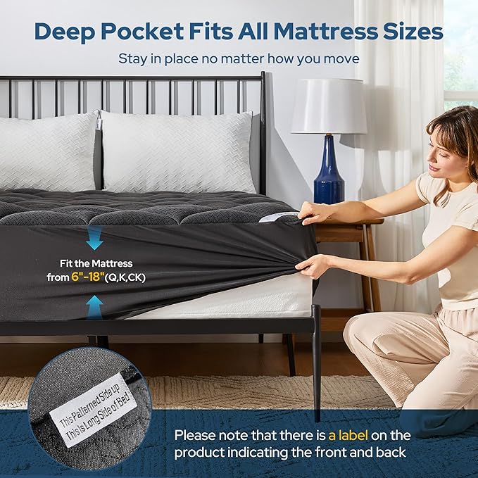 BEDLORE Waterproof King Mattress Pad, Quilted Fitted Mattress Topper with Deep Pocket 6"-18", Breathable & Noiseless Mattress Protector Bed Cover Padded, Machine Washable