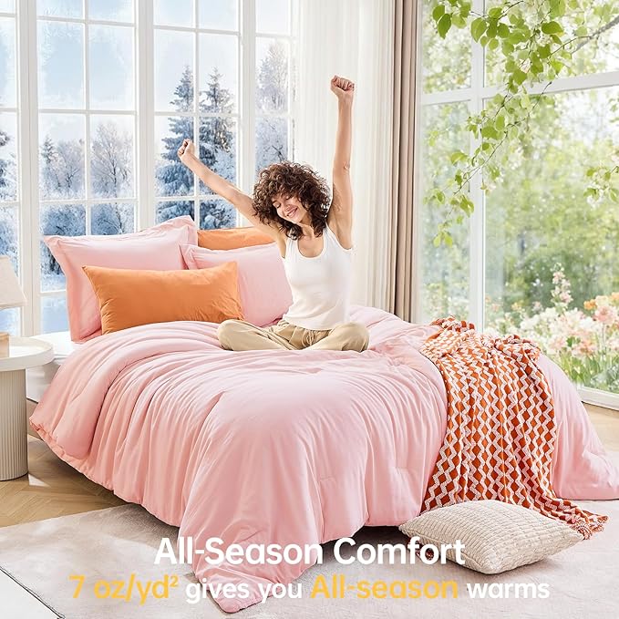 MUXHOMO King Size Comforter Set, All Season Ultra Soft Down Alternative Bedding - 3 Piece Lightweight Bed Set Includes 1 Comforter (104"x90") and 2 Pillow Shams (20"x36"), Blush