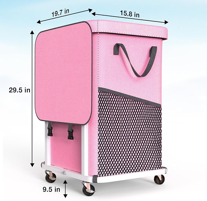 40 Gal(150L) High Grade Large Laundry Basket with Wheels, Rolling Laundry Hamper, Laundry Cart with Metal Frame and Removable Bag Design, Suitable for Laundry Room, Bedroom (Pink, 150L) - Image 6