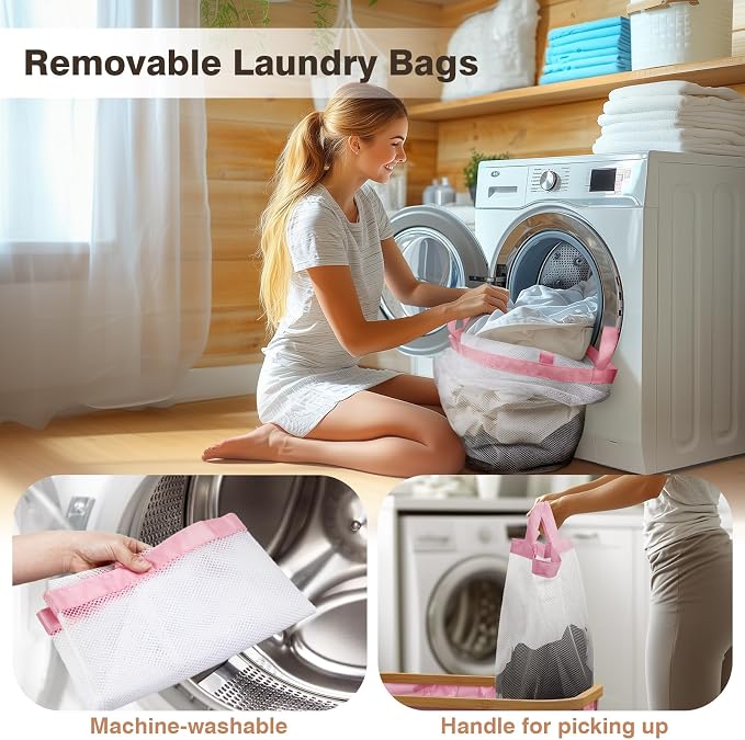 Hampers for Laundry Basket with Lid, 145L Extra Large 3 Section Clothes Divided Organizer for Bedroom, Laundry Room, Dirty Clothing Hamper, Pink - Image 5