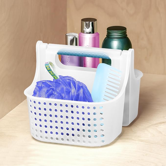 madesmart Portable Shower Caddy, Hold Soap, Shampoo, Hair Supplies and Beauty Products, Cleaning Supplies Organizer for Home, Dorm, Plastic Shower Tote, Soft Handle, Blue - Image 2