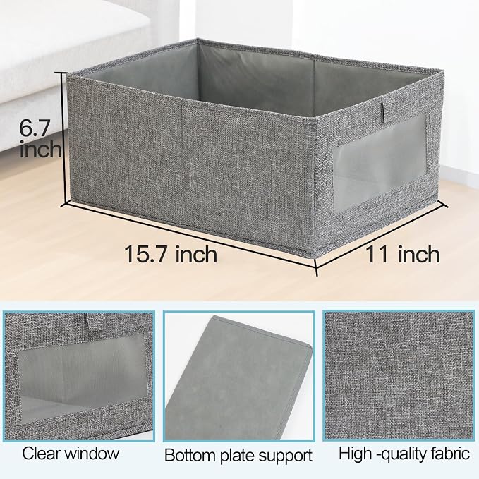 Fordonral 4 Pack Closet Organizers and Storage Bins, Storage Containers for Organizing Clothing, Jeans, Toys, Books, Shelves, Wardrobe - Closet Organizer, Large Storage Boxes Baskets with Window - Image 3