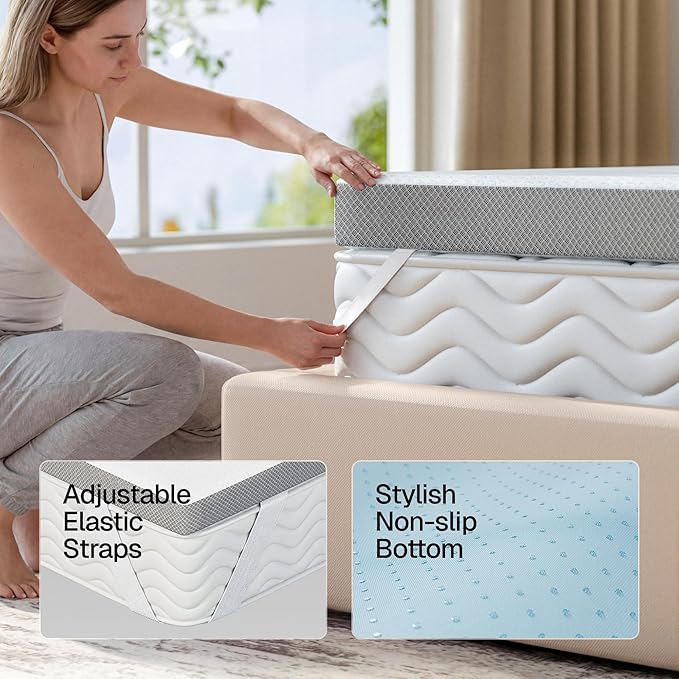 3 Inch Cooling Mattress Topper Queen Size, Ice Silk with Gel-Infused 40D Memory Foam Bed Topper Pad with Removable Soft Cover, Pressure Relief & Non-Slip