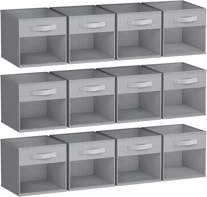 DIMJ Storage Cubes, Cube Oganizer Bin, 12 Pack Foldable Containers with Window, Closet Storage Bins with Handle, 12x 12 inch Storage Boxs for Clothes, Toys, Books (Grey) by DiMJ