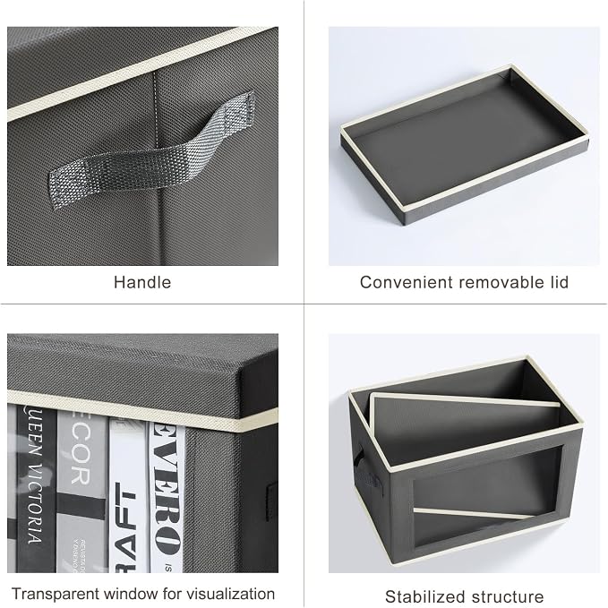 Homsorout Storage Boxes with Lids - 3 Pack Fabric Clear Window Storage Bins, Collapsible Storage Bins with Lids, Linen Closet Organizer for Clothes, Towel, Blanket, Dark Grey - Image 7