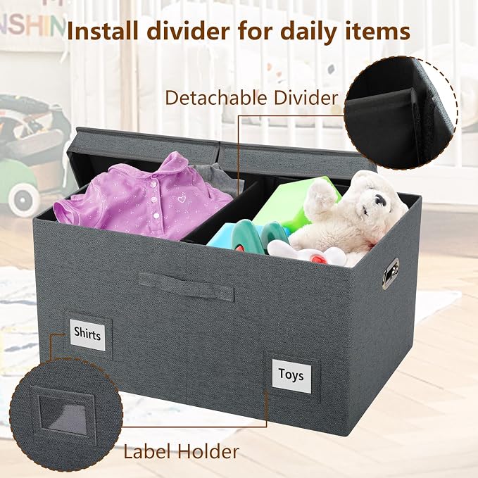 Graciadeco 75 Quarts Extra Large Decorative Storage Bins with Lids, 3 Packs Dark Gray Collapsible Storage Bins with Lids, Stackable Storage Bins Decorative Box Storage With Lid Extra Large - Image 5