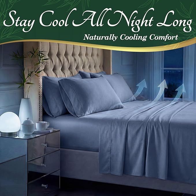 DECOLURE 100% Viscose Derived from Bamboo Sheets Queen Size - Luxury 6 Pc Naturally Cooling Sheets, Ultra Soft Bed Set - Deep 17" Pockets, Durable Double Stitching, Oeko Tex Standard (Light Blue)