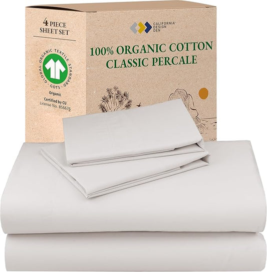 California Design Den Full Size Bed Sheets Set - 100% Organic Cotton, Crisp Percale, Deep Pocket Sheets, Breathable and Durable Bedding Set - Stone (True Beige)